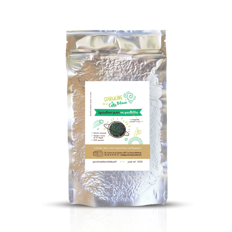 Spiruline en Paillettes 500g - Cultivée Biologiquement | Commandez Mai